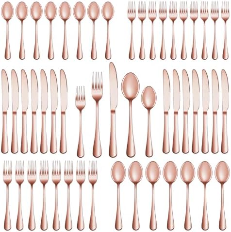 60 Pcs Rose Gold Silverware Set Service for 12, Premium Stainless Steel Flatware Set, Cutlery Utensil Sets, Durable Home Kitchen Eating Tableware Sets, Include Fork Knife Spoon, Dishwasher Safe