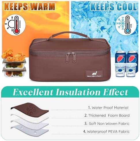 NOL Insulated Lunch Bag for Adults – Compact Cooler Lunch Box with Food-Grade Lining, Waterproof Lunch Bag for Work, Travel | Portable Thermal Meal Tote with Handle, Coffee