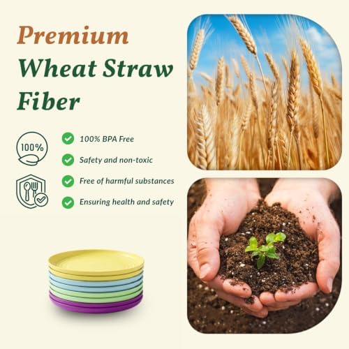 Homienly Mini Appetizer Plates 5.7-inch Wheat Straw Plates Set of 8 - Unbreakable Small Dessert, Snack, Salad Plates - Dishwasher Safe - Vibrant Memphis Colors