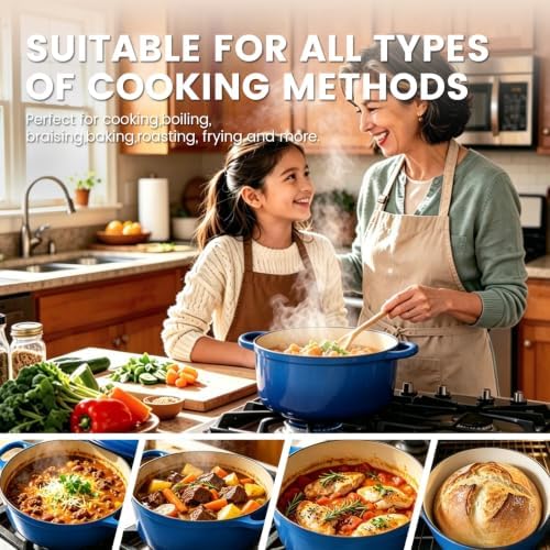 5 Qt Enameled Cast Iron Dutch Oven with Lid, Navy Blue