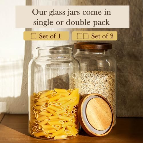 Labina Glass Jar with Wood Lid, Airtight Kitchen Storage Canister