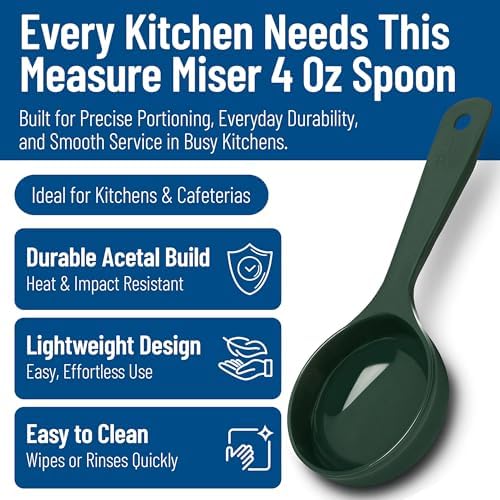Carlisle FoodService Products 8.25" 4 Ounce Solid Measuring Spoon – Portion Control – Flat Bottom spoon – Short Handle, Dishwasher Compatible, Forest Green, (Pack of 12)