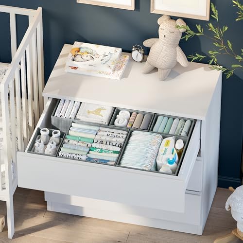 Drawer Organizer Clothes Set of 12 Grey - Dresser Organizer For Nursery, Bedroom, Closet - The Perfect Baby Clothes Organizer and Storage & General Nursery Organization or Dresser Drawer Organizers