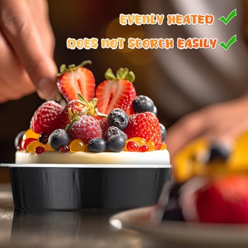 Yinder 8 oz Disposable Creme Brulee Ramekins with Lids, 4 Inch Mini Pie Tins Aluminum Foil Pie Tart Cake Baking Pans Individual Round Containers Oven Safe(Black & Silver,120 Pcs)