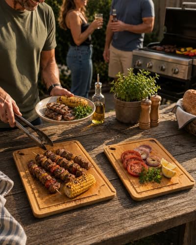 Extra Large and Large Cutting Board Set of 2, Bamboo Non Toxic Cutting Board Set with Deep Juice Groove Side Handles, Wood Cutting Boards for Kitchen,Charcuterie, Meat, Vegetables and Fruit