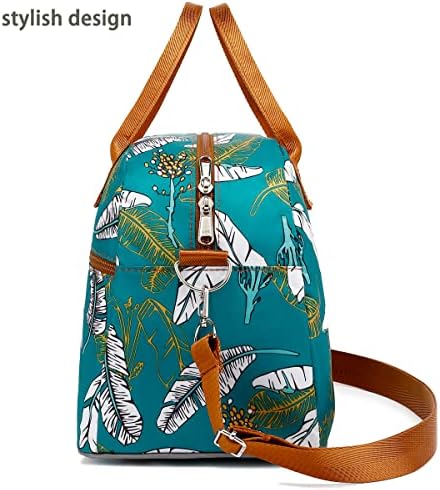 FlowFly Insulated Lunch Bag With Shoulder Strap for Women, Men, and Kids, Large and Reusable, Handle, Freezable Work and School Travel Tote and Meal Prep Organizer, leaves