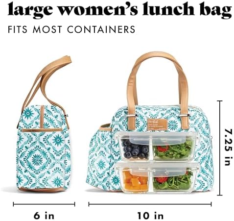 Fit & Fresh Insulated Leakproof & Stain-Resistant Large Lunch Box For Women With Expandable Bottle Pocket, Zipper Closure Laketown Lunch Bag Aqua (Pack of 2)