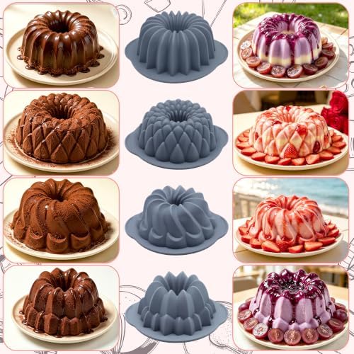 Tongjude 4 Pieces Silicone Cake Pan, Nonstick Silicone Cake Molds, Food Grade Silicone Bakeware for Jello, Cake, Pound Cake, Gelatin, Brownie and Bread, 7 Cups, Grey