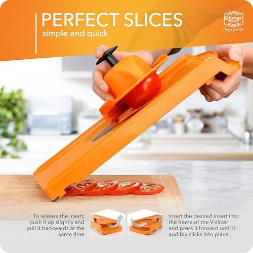 Mandoline Food Slicer Börner V3 (Starter Set) by Reston Lloyd • V-Slicer with Blade Storage & Safety Food Holder • Made in Germany • Fruit & Vegetable Chopper • Multiple Settings: Orange