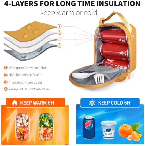 NOL Small Insulated Snack Bag Mini Freezable Cooler Pouch 3L fit 3 Cans | Wide-Mouth 6hours Cool & Warm Lightweight Leakproof Nylon Box for Work Travel Earth-yellow