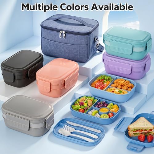 Bento Box Adult with Insulated Lunch Bag - 3 Stackable Leak-Proof Lunch Box
