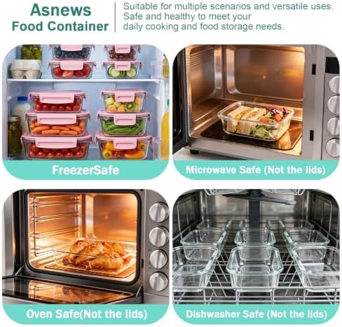 8 Pack Glass Food Storage Containers with Lids(Pink)