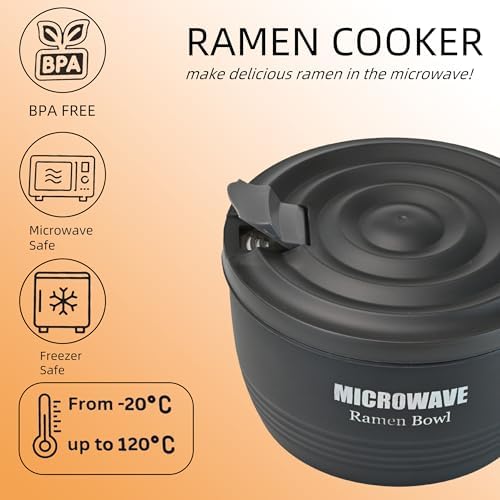 Layron Large Ramen Bowl, Ramen Noodle Bowls Microwavable 45 oz, Ramen Cooker, Microwave Pasta Cooker, Ramen Bowl Microwave Gift for College Male Female Dorm Room (black)