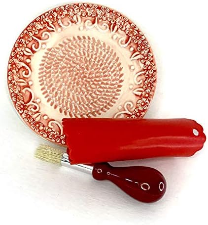 BonCera, Premium Ceramic Garlic Grater Plate Set - Red Embossed
