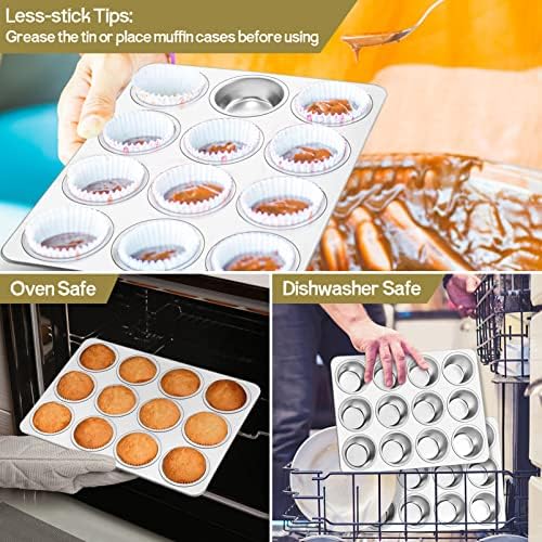 TeamFar 12-Cup Muffin Pan, Stainless Steel Muffin Tin