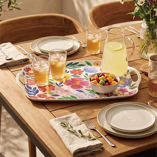 TP Large Melamine Serving Trays with Handles, 19" x 12", Set of 2, Floral