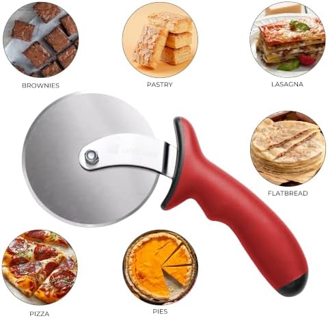 Linoroso Pizza Cutter Wheel, Durable Stainless Steel 4-Inch Pizza Wheel Cutter with Comfortable Safety Handle, Pizza Slicer Wheel for Cutting Through Pizza, Crust, Pie, Brownie, Flatbread, Red