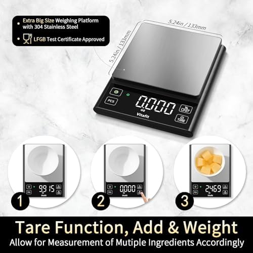 Vitafit 11lb Digital Food Scale High Accuracy 0.1g, Kitchen Scale Big LED