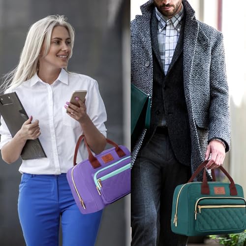 Insulated Lunch box for Women,Leakproof Quilted Thermal Lunch Bag, 14L Large Capacity Lunch Tote Bag Lightweight LunchBox Cooler for Work, School, Picnic or Travel with 2 Front Pocket -Purple