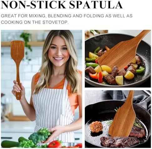 2Pcs Non Toxic Acacia Wood Spatula for Cooking Utensils Set Flipping Turner