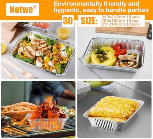 Notwoe® 40 Pack Disposable Aluminum Pans With Lids, 12x8 And 8x6 Square 8x5 6.9x4.3 Square Combo Set, Disposable Baking and Cake Pan. (40 Pack w/Lids)