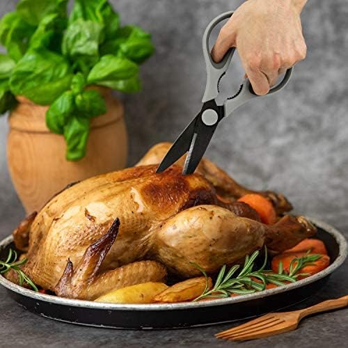 Country Kitchen Kitchen Scissors, Stainless Steel Kitchen Shears, Cooking Scissors for Cutting Meat, Chicken, Herbs and Produce with Blade Cover and Soft Grip Handles, Gray