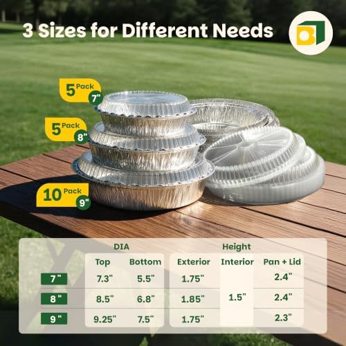 Round Aluminum Foil Pans with Lids, 20-Pack, 9", 8" & 7" Mixed Sizes