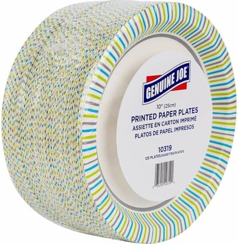 Genuine Joe Printed Paper Plates, 10" (Pack of 125)