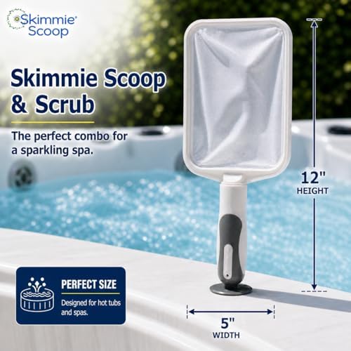 The Skimmie Scoop - Patented Handheld Skimmer with Fine Mesh Net for Spa, Hot Tub, Cold Plunge and Small Pool Cleaning - Lightweight and Durable with Powerful Suction Cup - Clean Out Filter (White)