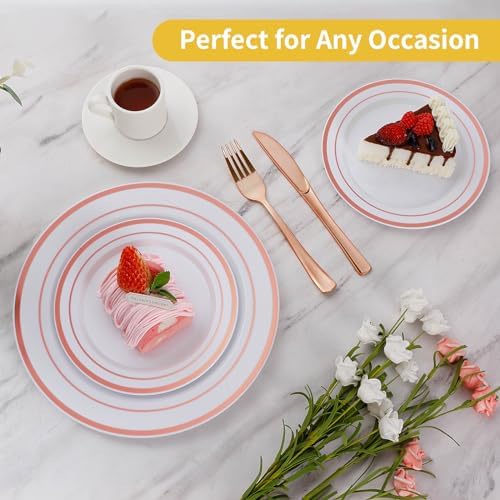 Goodluck 200PCS Rose Gold Plastic Plates, Heavy Duty Disposable Plates