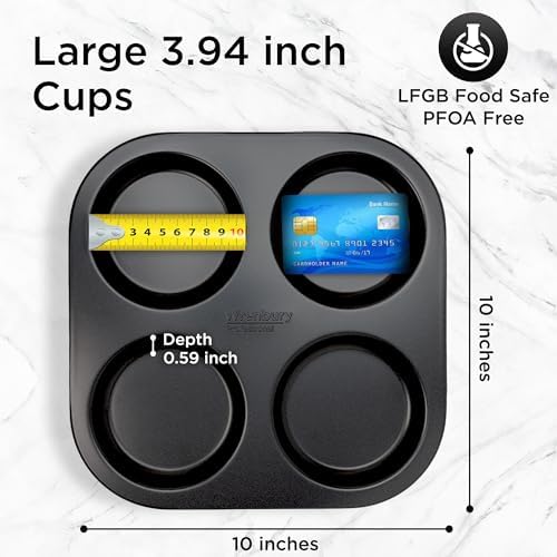 Wrenbury Jumbo Whoopie Pie Pan 4 Cup - Large Muffin Top Pan Heavy Gauge Shallow Carbon Steel Baking Tray for Burger Buns Yorkshire Pudding Cornbread - PFOA Free Nonstick
