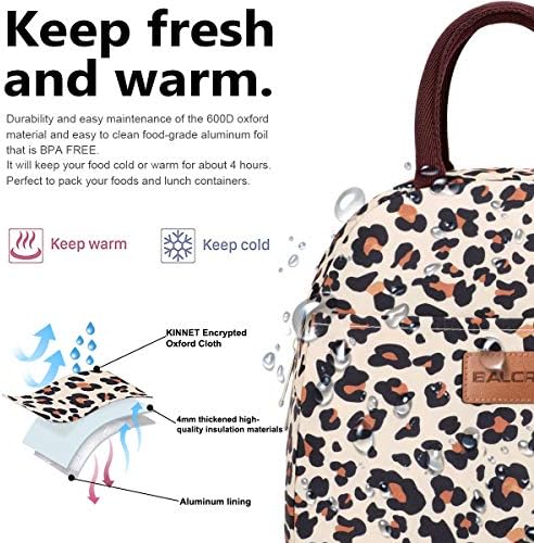 BALORAY Lunch Bag for Women Men Adult Lunch Box (Beige with leopard), M
