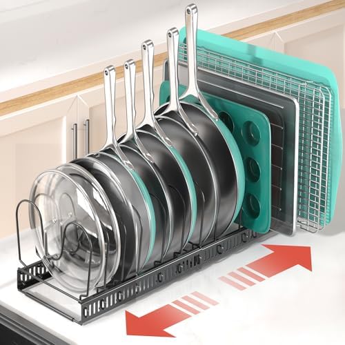 ORDORA Pots and Pans Organizer under Cabinet, 11.8-22.8" 14 Dividers Black