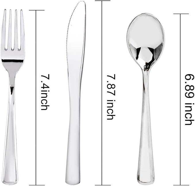 WDF 160 Pieces Silver Plastic Silverware - Silver Disposable Silverware - Plastic Silverware Heavy Duty - 80 Forks 40 Knives 40 Spoons - Disposable Cutlery Perfect for Party Baby Shower Wedding Spring