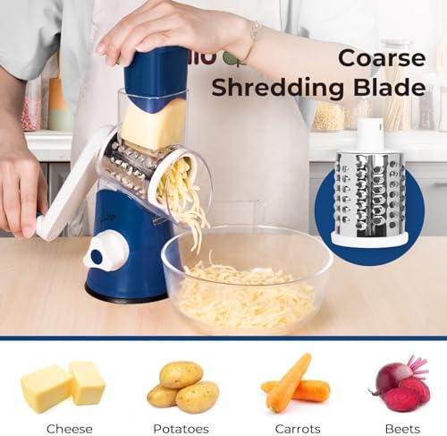X Home 3‑Blade Rotary Cheese Grater for Kitchen, Dark Blue