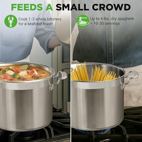 NutriChef Stainless Steel Cookware Stockpot - 14 Quart, Heavy Duty Induction Pot, Soup Pot with Stainless Steel Lid, Gas, Induction, Ceramic, Glass and Halogen Cooktops Compatible - NCSPT14Q