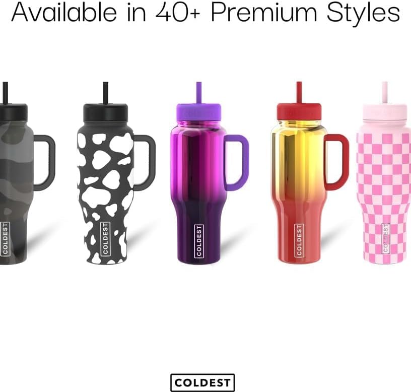 Coldest Tumbler with Handle and Straw, 100% Leak Proof Insulated Tumbler with Lid and Straw (3 Lids), Stainless Steel Tumblers for Women & Men, Cup Holder Friendly Base, 46 oz (Buzzer Beater)