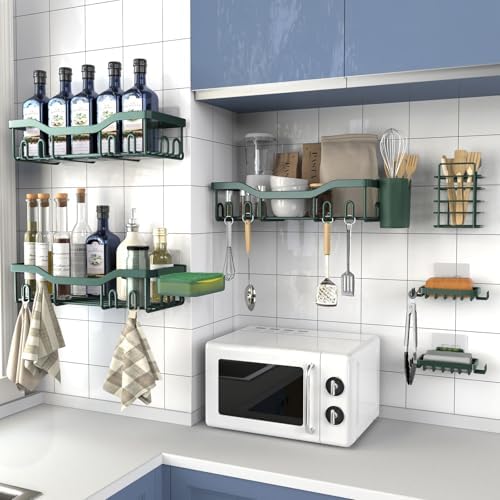NESOMI Shower Caddy Adhesive Shower Organizer 8-Pack, Rustproof Stainless Steel Bathroom Shelves, Large Capacity No-Drill Rack Storage Accessories with Soap Dish Toothbrush Holder Hooks