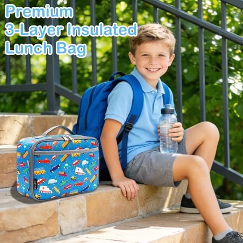 FlowFly Kids Lunch box Insulated Soft Bag Mini Cooler Back to School Thermal Meal Tote Kit for Girls, Boys, Car