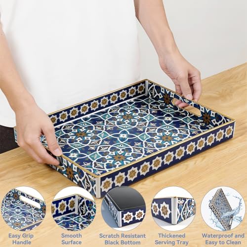 AGIOTA Coffee Table Trays for Living Room Serving Tray with Handles, Modern Large Tray for Ottoman Coffee Table