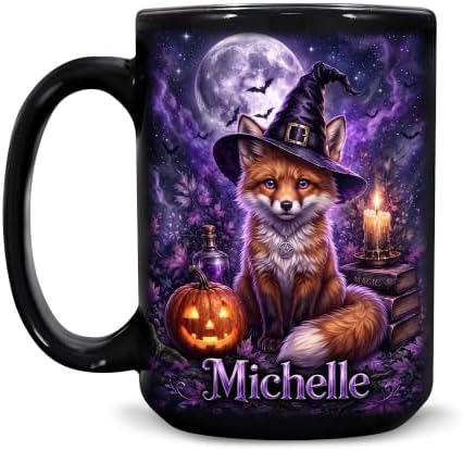 Hyturtle Personalized Halloween Fox Mug, Custom Name Gift for Women