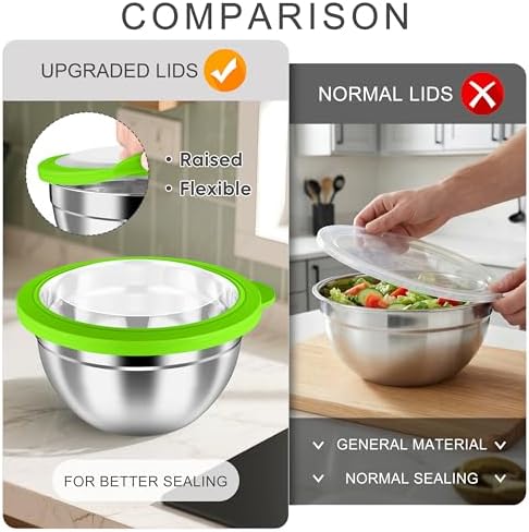 HaWare Mixing Bowls with Airtight Clear Lids, 6-Piece Stainless Steel Strong Nesting Bowls Set, Metal Salad Bowl for Cooking, Prepping, Baking, Serving & Food Storage, Size 4.6, 3, 1.5QT, Colorful