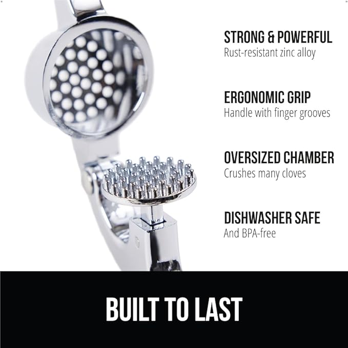 GORILLA GRIP Garlic Press and Peel Set, Heavy Duty Mincer Tool, Large Ergonomic Handle, Easily Mince and Crush Garlics, Ginger, Nuts, Seeds, Peeler Included for Peeling Cloves, Kitchen Gadgets, Blue