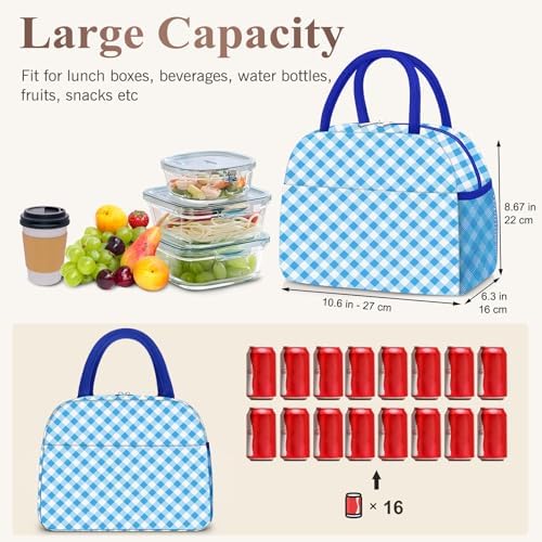 KUBYA Lunch Box for Women Adult Men, Cute Insulated Lunch Bag Women Reusable Large Lunch Boxes Tote Bag Leakproof Simple Thermal Cooler Bag for Work Office Picnic