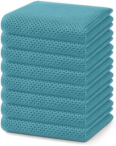 Homaxy 100% Cotton Waffle Weave Kitchen Dish Towels 8-Pack, Lake Blue