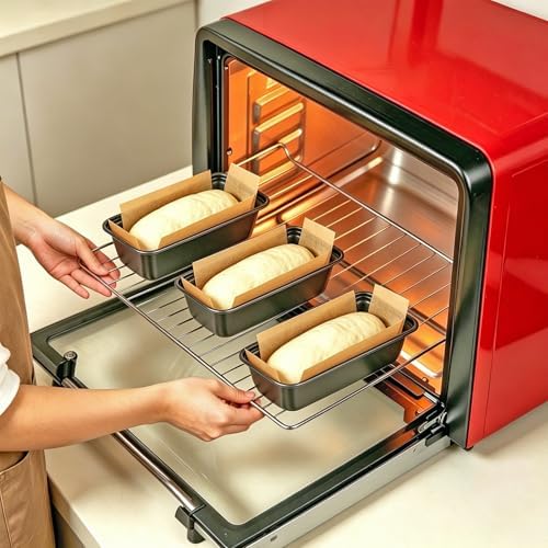 3 PCS Mini Loaf Baking Pans Set, 6 x 3.3 x 2 Inch Carbon Steel Rectangle Bakeware with 100 Parchment Liners for Baking Toast, Cakes, Small Banana Breads, Black Gray Colors
