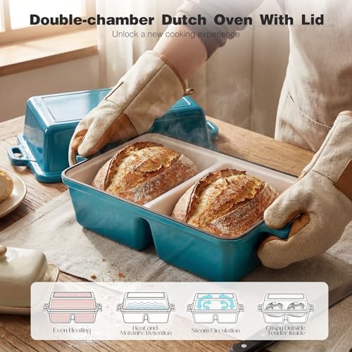 Double Dutch Oven for Sourdough Bread Baking, Enameled Cast Iron Dutch Oven