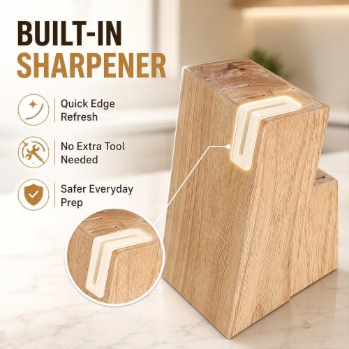 14-Piece Kitchen Knife Block Set with Built-In Sharpener