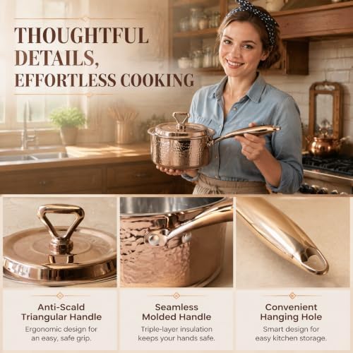 YJX Hammered Saucepan with Lid, Sauce Pan with Handle for Soup or Milk