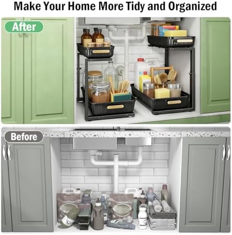 ARSTPEOE Under Sink Organizer - 2 Pack Multi-Purpose Pull-Out Storage Shelf